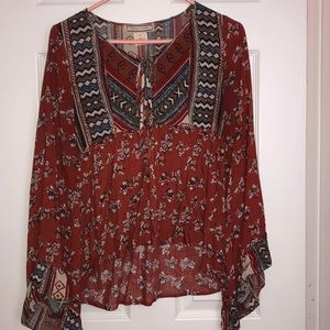 Dark orange and printed top with wide sleeves